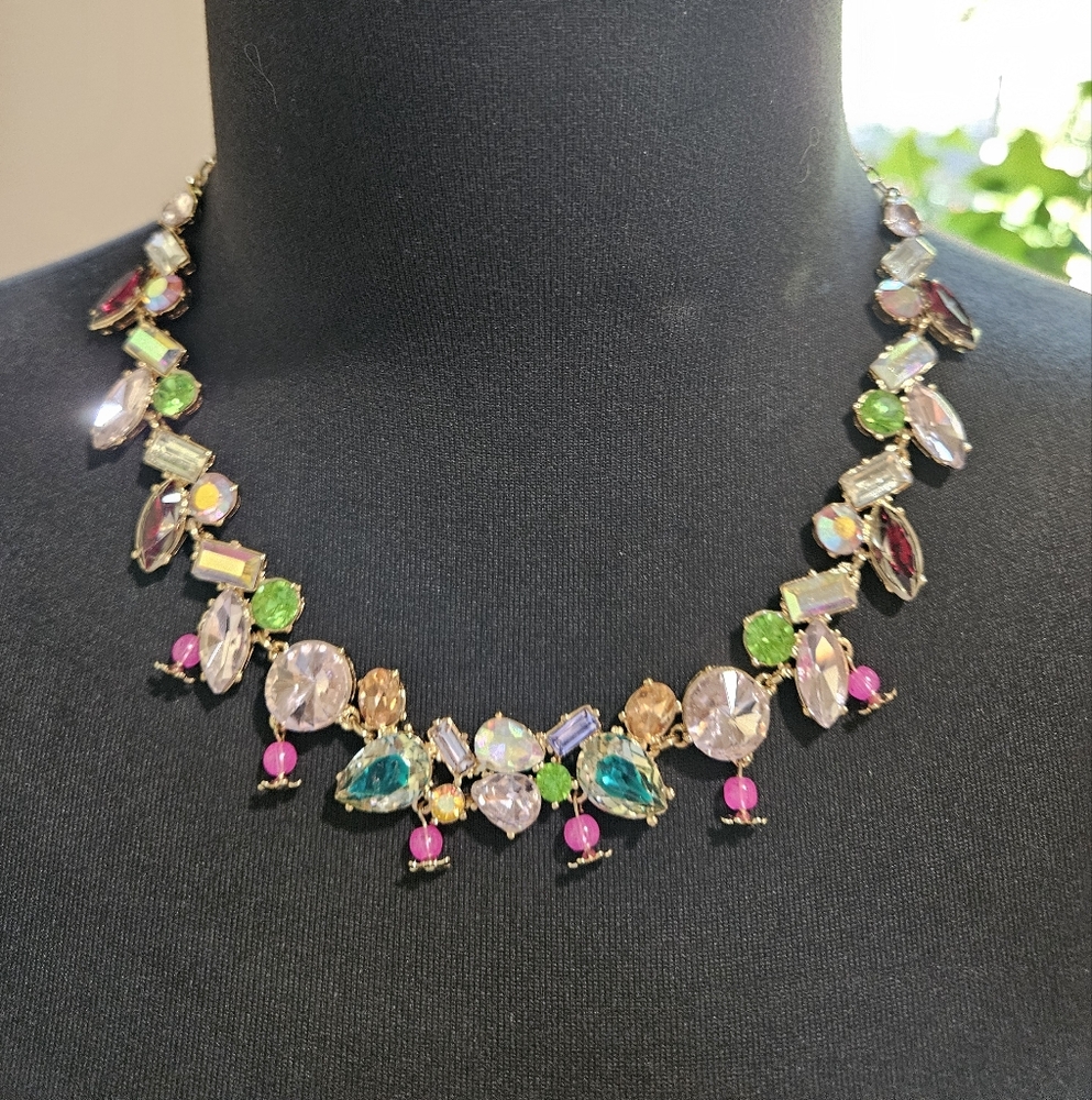 Betsey Johnson Surreal Forest Shakey Flower Collar Necklace Multi Crystals NWT - Picture 14 of 14